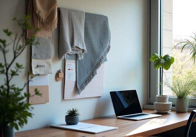 Modern creative workspace with moodboard
