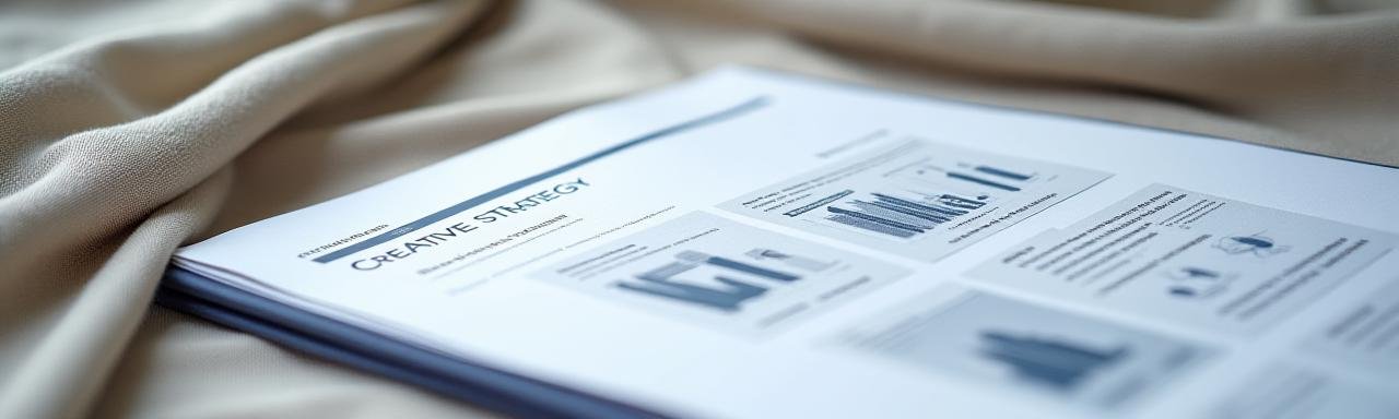 Close-up of a professional creative strategy document on a tactile textile background